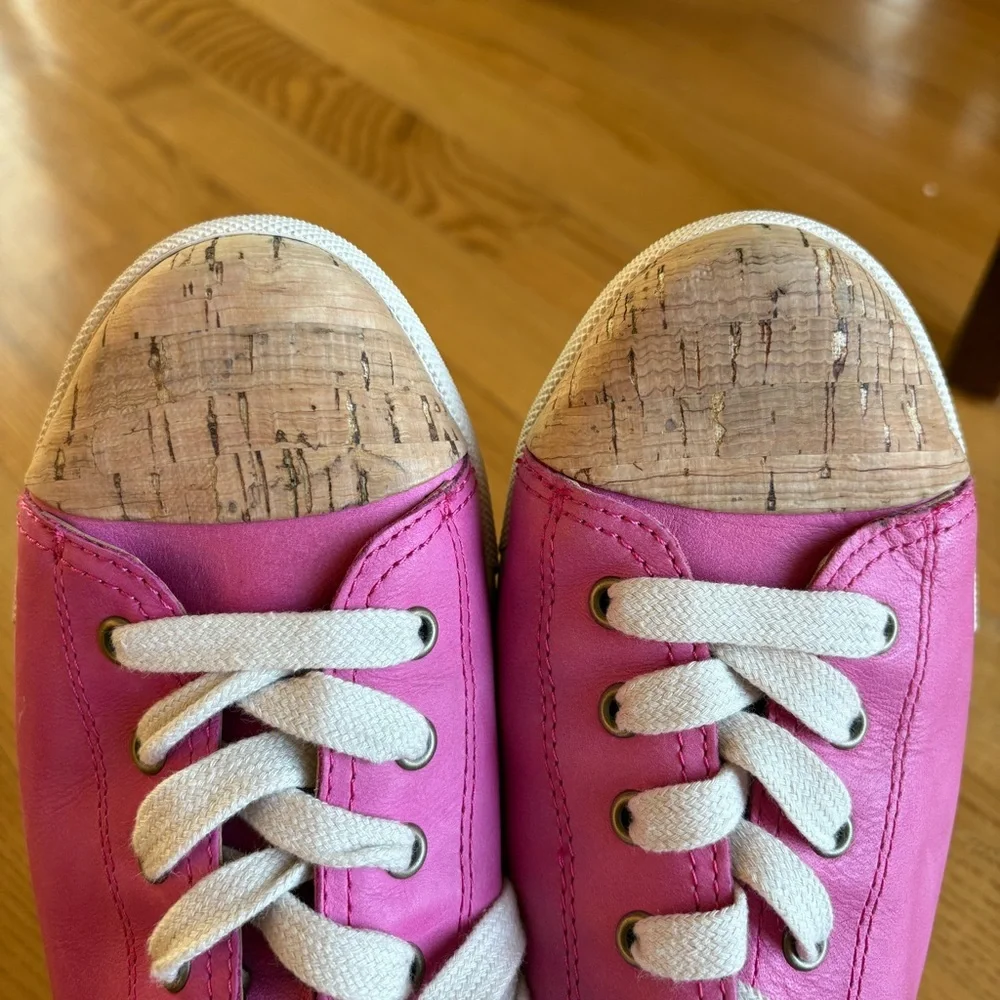 KORK-EASE PINK shoes LEATHER SNEAKERS CORK funky womens SIZE 9 tan brown lace up